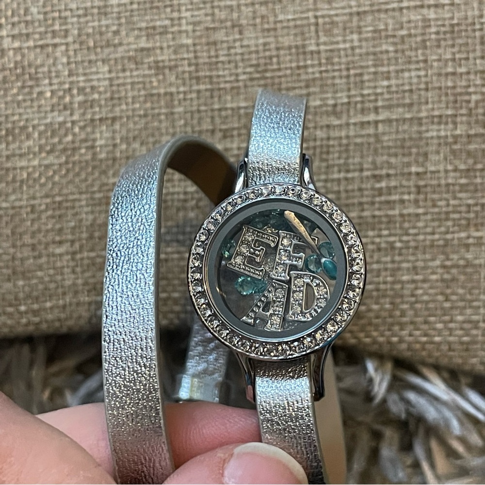 Origami Owl metallic silver genuine leather strap EFDA dental assistant